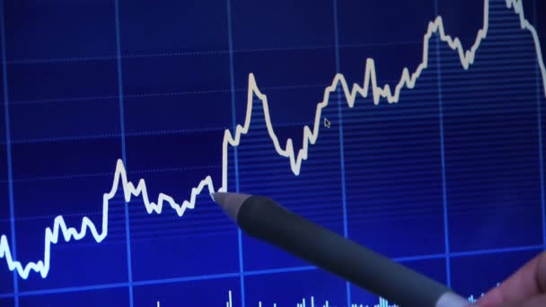Businessman Use Pen Touch Stock Market Graph Computer Screen — Stock Video