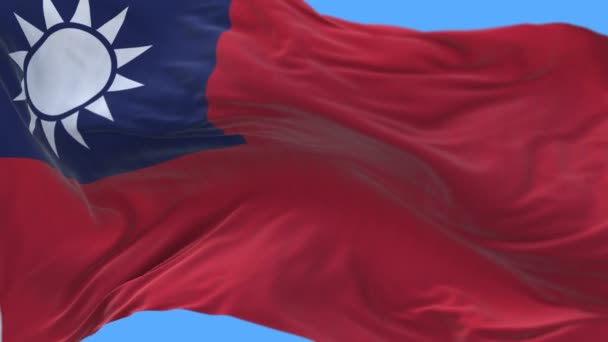 4k seamless Close up of Taiwan flag slow waving in wind.alpha channel included. — Stok Video