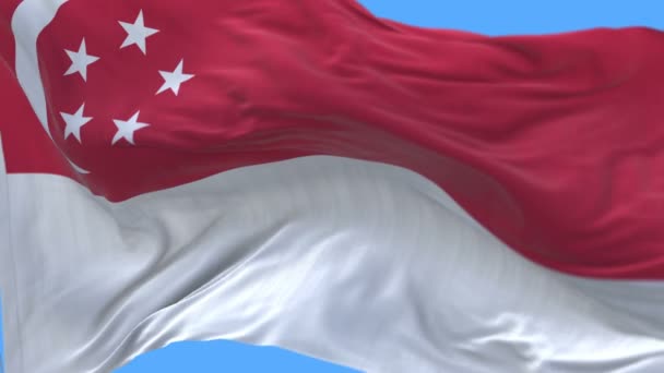 4k inconsútil Primer plano de la bandera de Singapur ondeando lentamente en el canal wind.alpha . — Vídeo de stock