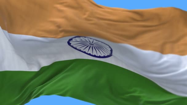 4k sem costura Close up of Índia bandeira lenta acenando no canal wind.alpha incluído . — Vídeo de Stock