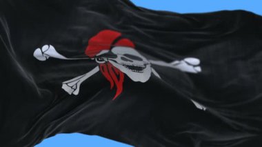 4k sorunsuz Wind.alpha kanal da yavaş sallayarak korsan bayrağı yakın.