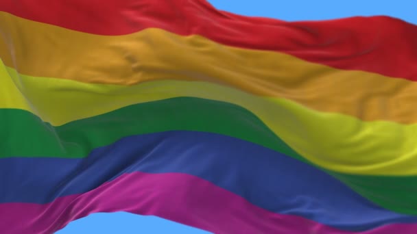 4k Close up of gay pride rainbow flag slow waving in wind.alpha channel. — Stock Video