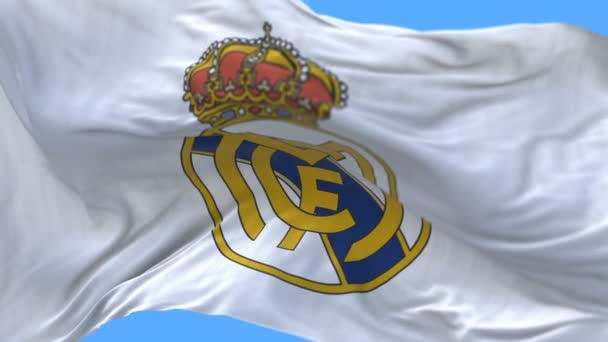 4k Madrid, Spanyolország, bajnok bajnokság a Real Madrid C. F. labdarúgó klub zászlója, szerkesztőség — Stock videók