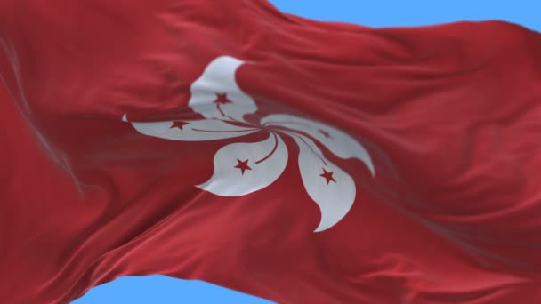 4k naadloze close-up van de vlag van Hong Kong langzaam zwaaien in de wind. alfakanaal opnemen — Stockvideo