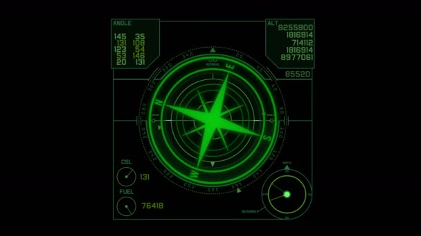 4 k Radar Gps signaal tech schermweergave, wetenschap sci-fi gegevens computer navigatie — Stockvideo