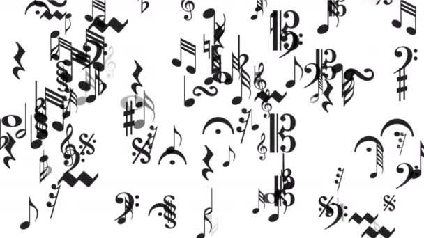4k Música Notas fondo, sonido melodía símbolo, sinfonía artística romántica — Vídeos de Stock