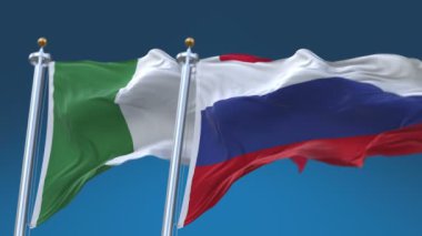 Mavi gökyüzü arka plan ile 4k Dikişsiz İtalya ve Rusya Bayrakları, Ita It Rus Ru.