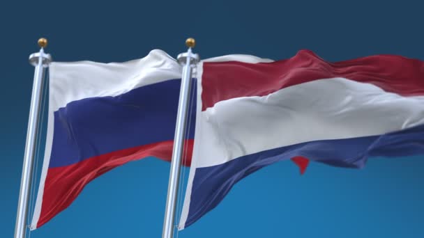 4K bezszwowe Holandia Holland i Rosja flagi niebo tle, Ned NL RUS ru. — Wideo stockowe