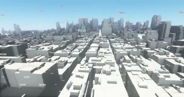 4k, dados digitais de tecnologia financeira, 3d edifício urbano e arranha-céus de fundo . — Vídeo de Stock