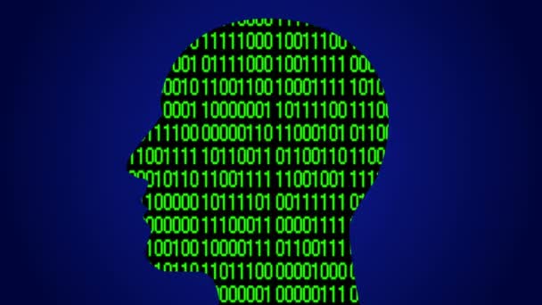 4k Brain head matrix style binary code, man thinking AI artificial intelligence . — стоковое видео