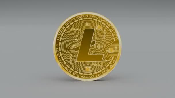 Moeda de 4k Litecoin LTC Crypto Moeda Logo 3D girar finanças negócio monetário . — Vídeo de Stock
