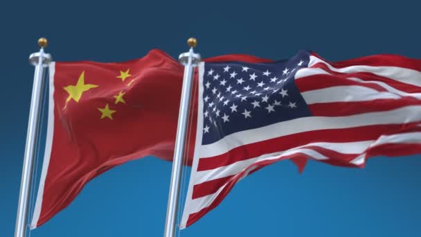 4k Seamless United States of America and China Flags blue sky background,USA CN — Stock Video