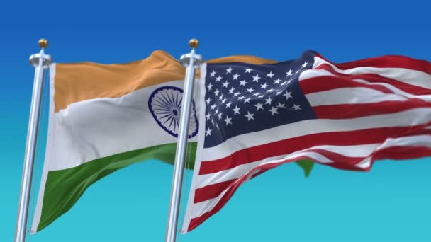 4k naadloze Verenigde Staten van Amerika en India vlaggen achtergrond, USA ind in. — Stockvideo