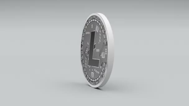 4k Litecoin moneda LTC Crypto Moneda Logotipo 3D rotar finanzas negocio monetario . — Vídeo de stock