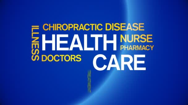 4k Health Care Animated Tag Word Cloud, Tipografia de animação de design de texto. — Vídeo de Stock