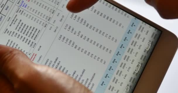 4k Businessman navegando noticias financieras en smartPhone, dedo tocar finanzas pi — Vídeo de stock