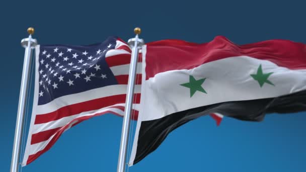 4K bez szwu Stany Zjednoczone Ameryki i Syria flaga tło, USA US Syr sy. — Wideo stockowe