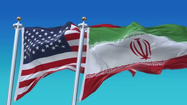 4K χωρίς συγκόλληση Ηνωμένες Πολιτείες της Αμερικής και Ιράν σημαίες φόντο, Η.π.α. US IRI IR. — Αρχείο Βίντεο