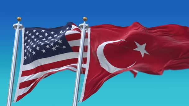 4k Senza cuciture Stati Uniti d'America e Turchia Bandiere sfondo, Stati Uniti TUR TR . — Video Stock