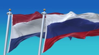 4k Dikişsiz Hollanda Hollanda Hollanda ve Rusya Bayrakları gökyüzü arka plan, Ned Nl Rus Ru.