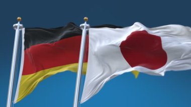 Mavi gökyüzü arka plan ile 4k Dikişsiz Almanya ve Japonya Bayrakları, Ger De Jpn Jp.