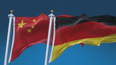Mavi gökyüzü arka plan ile 4k Dikişsiz Almanya ve Çin Bayrakları, Ger De Chn Cn.