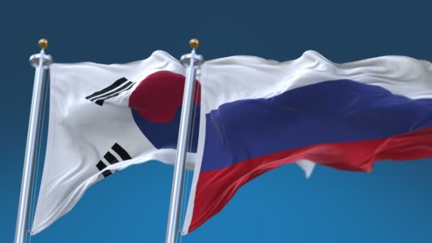 4k Seamless Republic of Korea e Russia Bandiere con sfondo cielo, KOR KR RUS RU . — Video Stock
