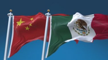 4k Kusursuz Meksika ve Çin Bayrakları mavi gökyüzü arkaplanlı, MEX MX CHN.