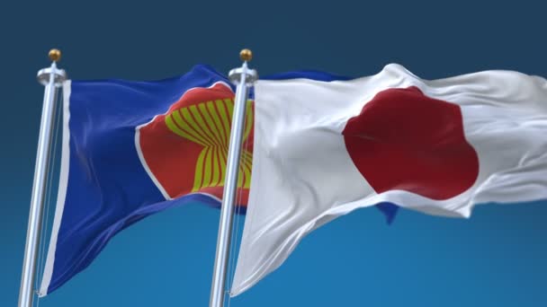 4k naadloze associatie Zuidoost-Aziatische landen en Japan Flag Sky, ASEAN JPN JP — Stockvideo