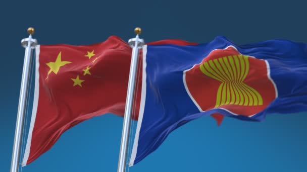 4k varrat nélküli Egyesület Délkelet-ázsiai Nemzetek és Kína zászló Sky, CHN ASEAN CN — Stock videók