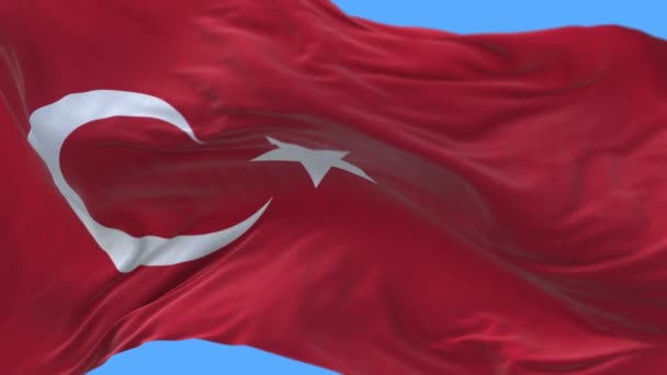 4k inconsútil Primer plano de la bandera de Turquía ondeando lentamente en el canal wind.alpha incluido . — Vídeos de Stock