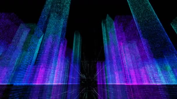 4k Big Data Digital City, code binaire Voler à travers la ville, Plan 3d .