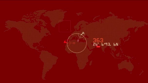4k Global GPS data detect earth map radar militare Interfaccia di navigazione GPS . — Video Stock
