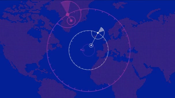 4 dados de Gps Global k detectam terra mapa radar militar Gps navegação interface. — Vídeo de Stock