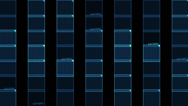 4 k virtuele nummer plein, wetenschap tech lijnen matrix raster scannen achtergrond. — Stockvideo