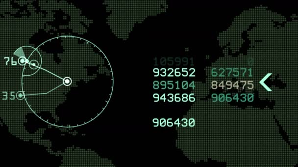 4 k Global Gps data upptäcka jorden karta militär radar Gps navigering gränssnitt. — Stockvideo