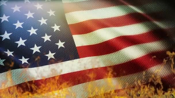 4k Queimando Estados Unidos da América Bandeira nacional rugas sem costura Fogo EUA . — Vídeo de Stock