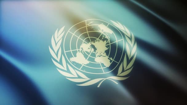 4k United Nations National flag wrinkles seamless loop wind in sky background. — Stock Video