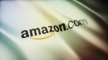 4k Amazon.com Şirketi bayrak kırışıklıkları Rüzgar Yavaş Hareketsiz döngü arkaplanı.