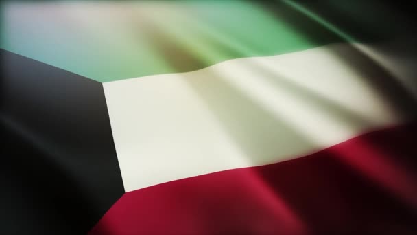 4k Kuwait National flag wrinkles wind in Kuwaiti seamless loop background. — Stock Video