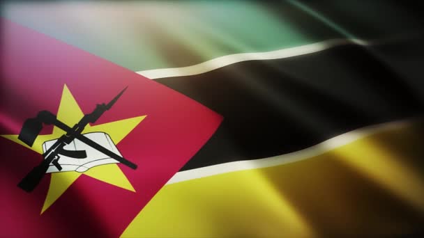 4k Mozambik Ulusal bayrak kırışıklıkları rüzgar Mozambikli pürüzsüz arka plan. — Stok video
