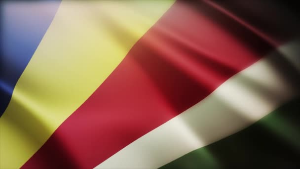 4k Seychelles Kerutan bendera nasional di latar belakang loop mulus angin. — Stok Video