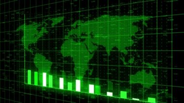 4k Oku ve çubuk istatistikleri ile düşme grafiği, dünya ile dijital veri duvarı