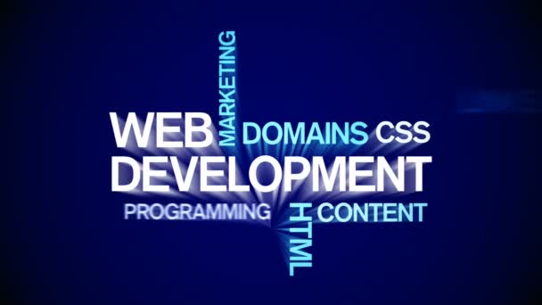 4k Web Development Animado Tag Word Cloud, Tipografia de animação de design de texto. — Vídeo de Stock