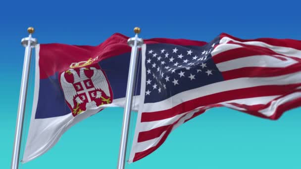 4k Förenta staterna Usa och Serbien Nationell flagga sömlös bakgrund. — Stockvideo