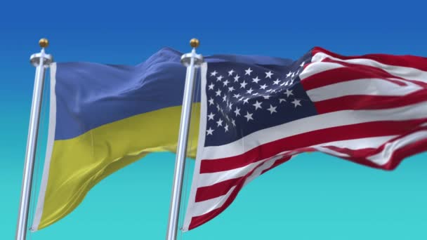 4k Stany Zjednoczone Ameryki Usa i Ukraina Flaga narodowa płynne tło. — Wideo stockowe