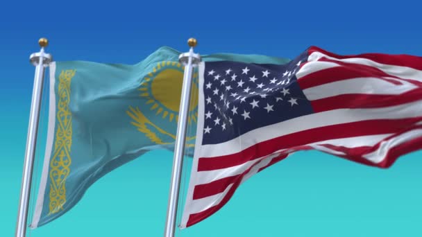 4k United States of America USA and Kazakhstan National flag background. — Stock Video