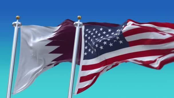 4k Estados Unidos da América EUA e Qatar Bandeira nacional sem costura fundo . — Vídeo de Stock