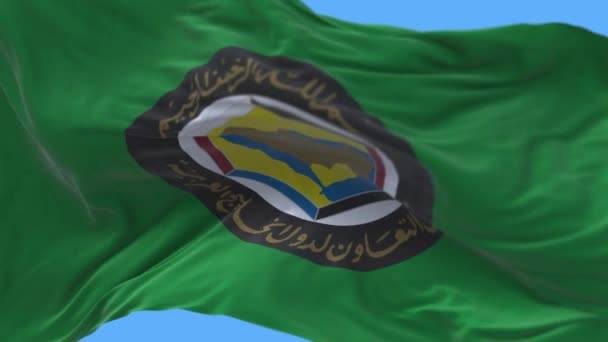 4k Gulf Flaga Rady Współpracy, faktura tkaniny GCC płynne tło pętli. — Wideo stockowe