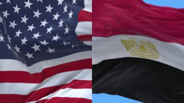 4k Amerika Birleşik Devletleri ABD ve Mısır Ulusal bayrağı rüzgarda sallanıyor.